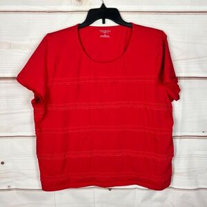 Talbots Top Womens 3X Red Short Sleeve T-Shirt Lace Trim Round Neck Cotton Solid